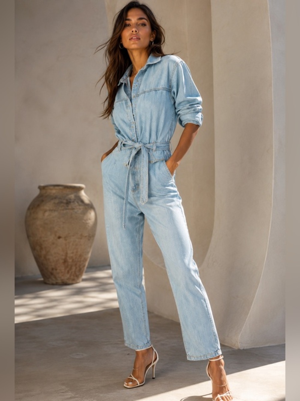 OVERLOVER Highland Denim Jumpsuit Small Light Wash Belted Utility Boilersuit USA